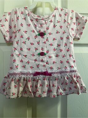 Pink Floral Toddler Dress Top with Rose Buttons and shorts set